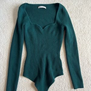 Abercrombie & Fitch Sweetheart Neck Ribbed Sweater Bodysuit M Green
